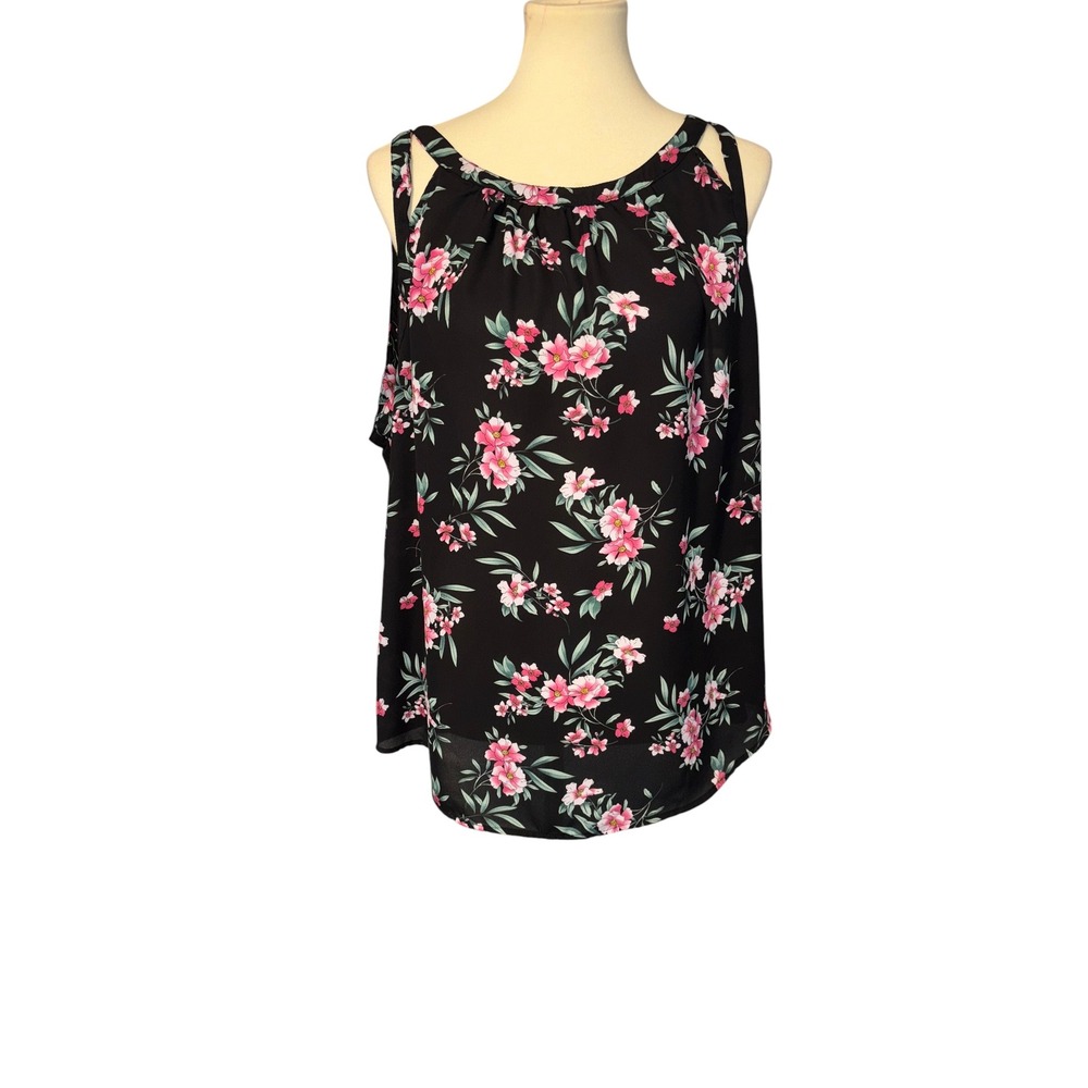 Torrid Womens Floral Keyhole Back Tank Top Black Pink Plus Size 2 2X 18 - Picture 2 of 9